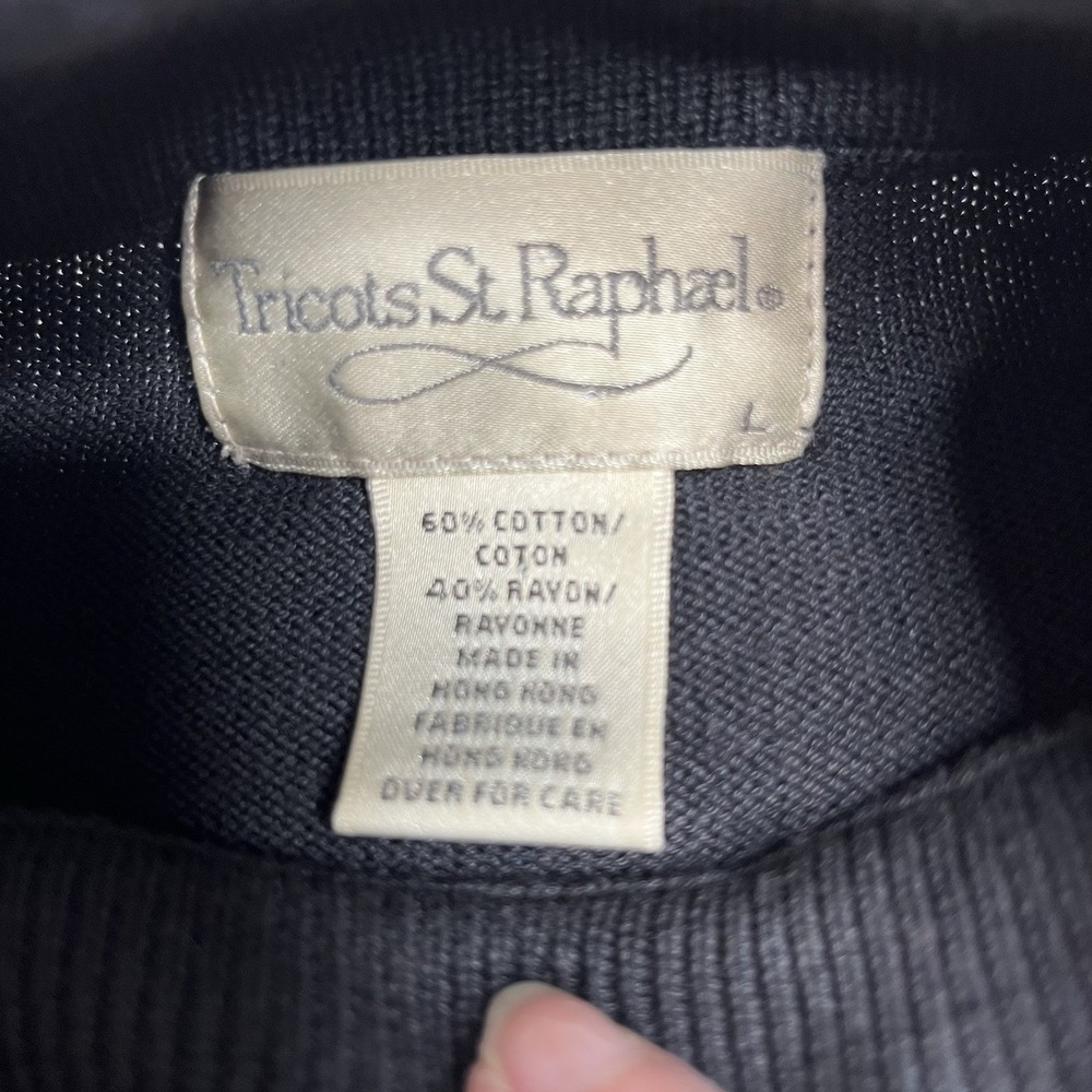 Tricots St Raphael Sweater Mens L Black Mock Neck Pullover Knit Cotton Blend - Picture 5 of 7